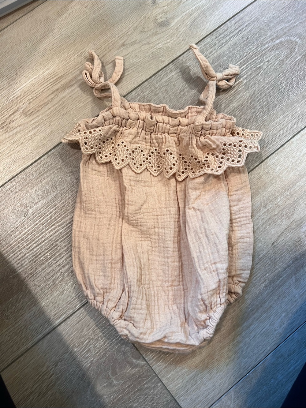 Rylee + Cru Eyelet Romper in Tan